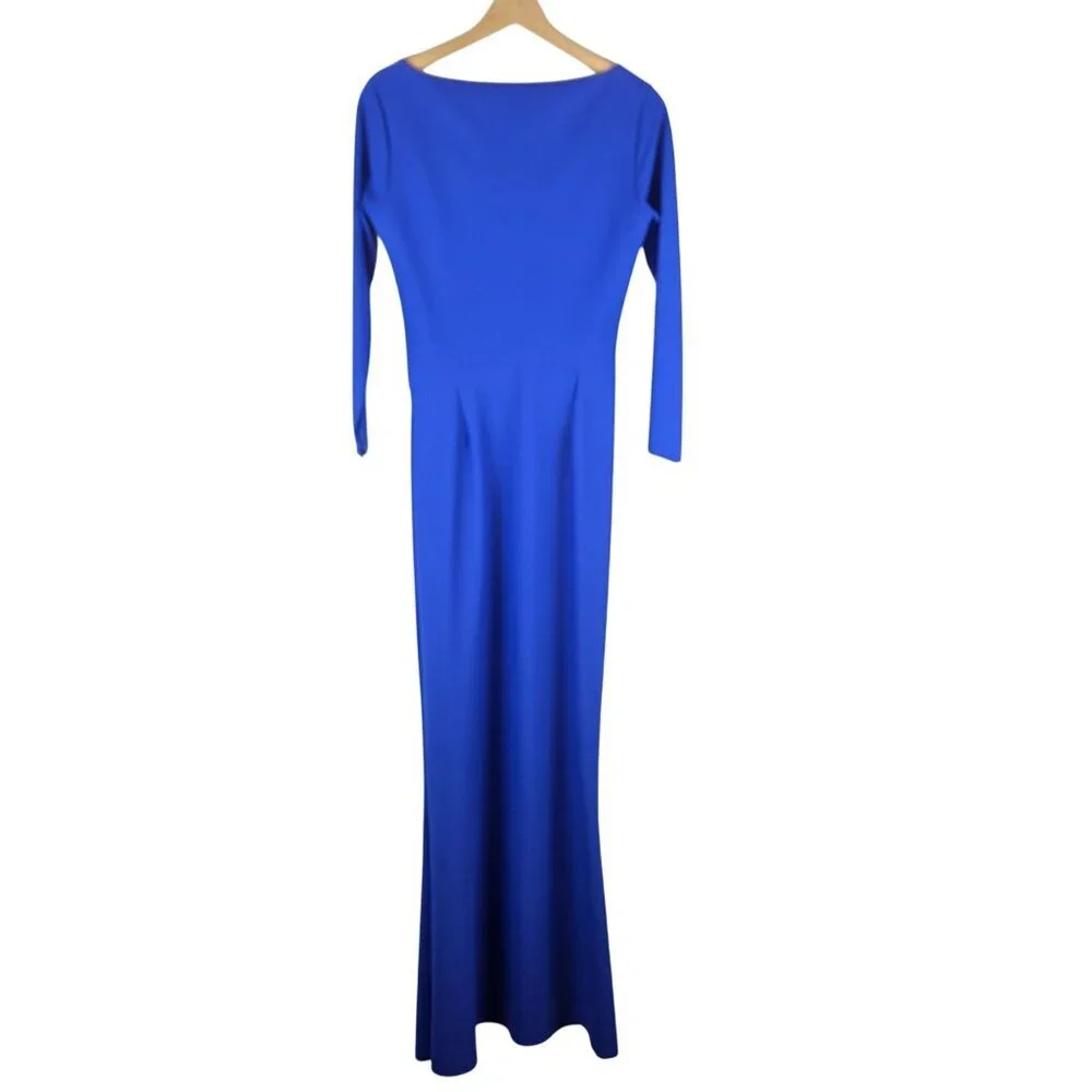 Chiara Boni Maxi Gown Womens 44 US 8 Cobalt Blue V-neck‎ Stretch Event Formal